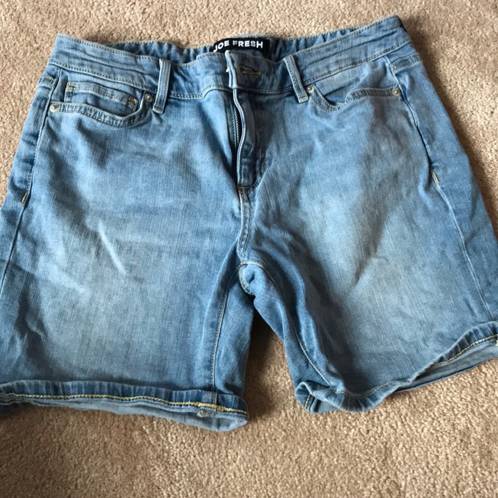 blue denim zipper up shorts